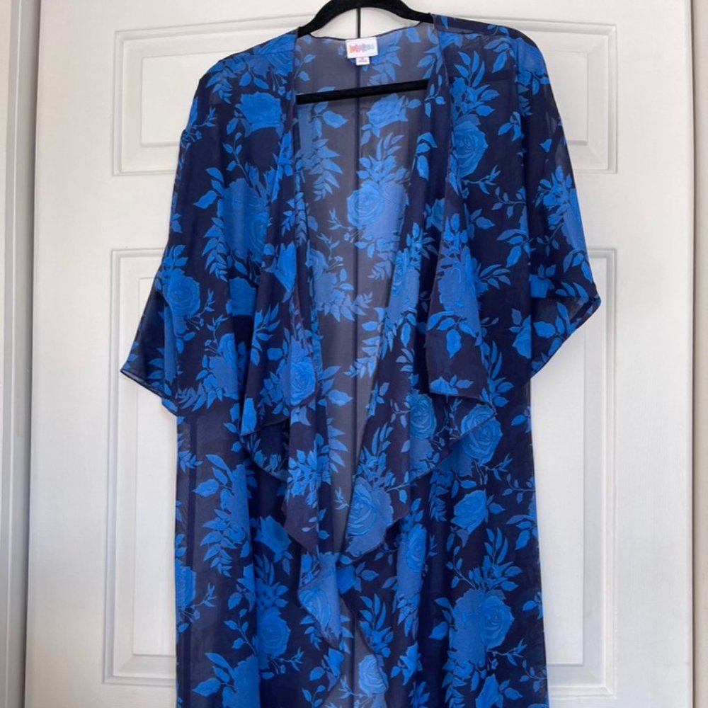 Lularoe sheer kimono in beautiful blue/black floral print